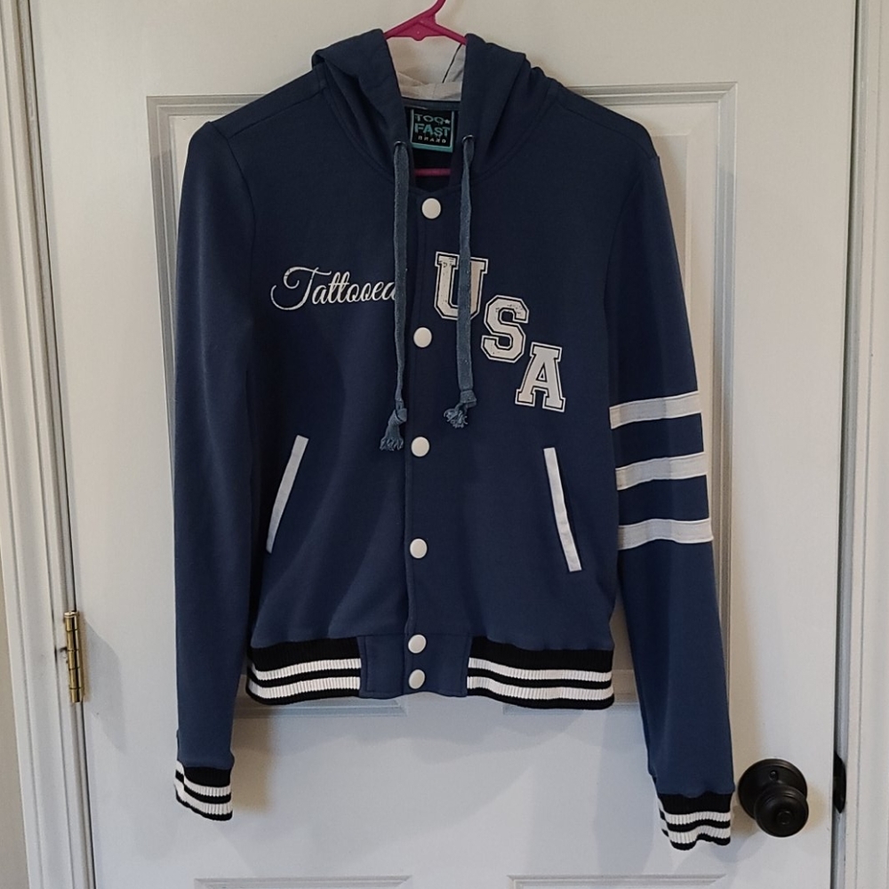 Too Fast tattooed varsity jacket
